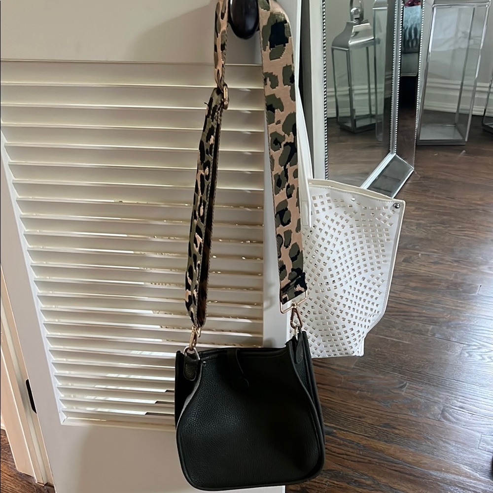 Hunter Green Leather Crossbody Bag with leopard strap